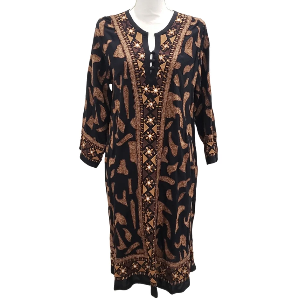 Soft Surroundings Anantara Black Embroidered Shift Dress Size Medium NWT - Picture 1 of 12